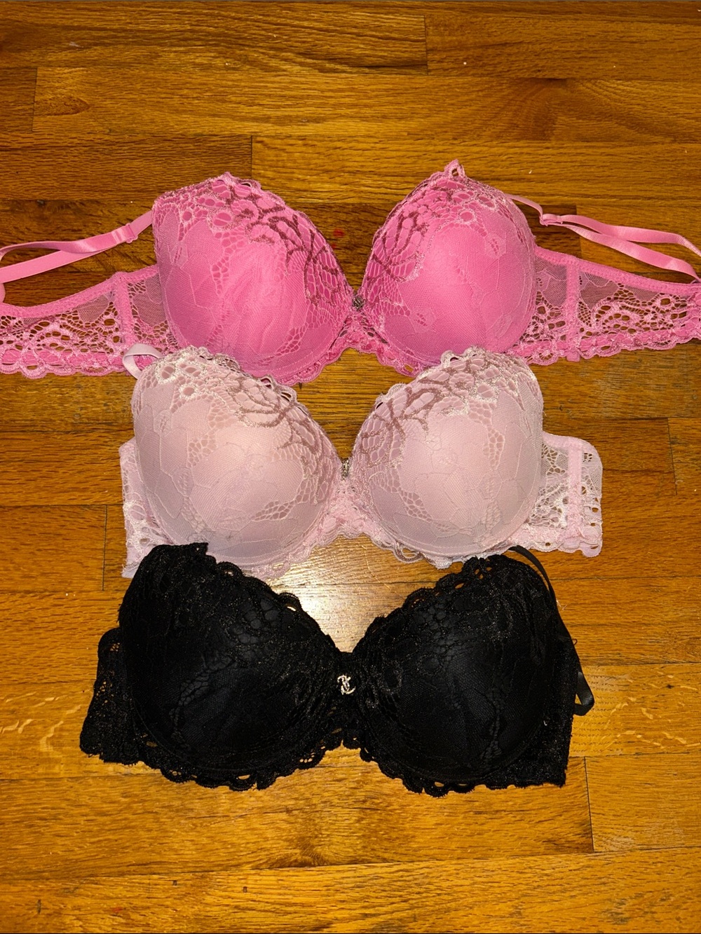 Bundle of three Lace Push-Up Bra - Pink, Light Pink, Black